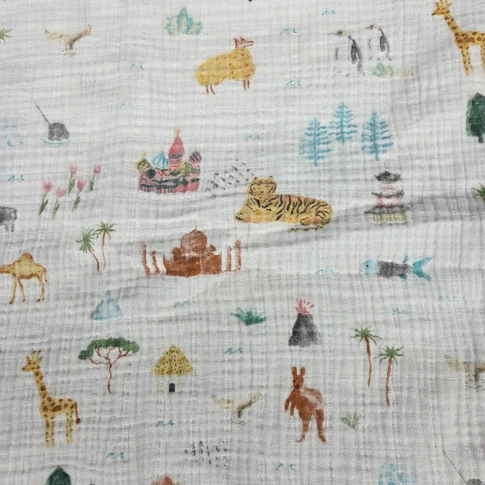 Aden Anais Muslin Swaddle Blanket World Map Animals Landmark Print Kids